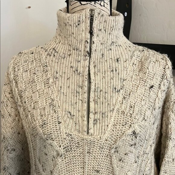 Aran Crafts Cozy Cream Cable Knit Wool Quarter Zip Sweater - Picture 2 of 11